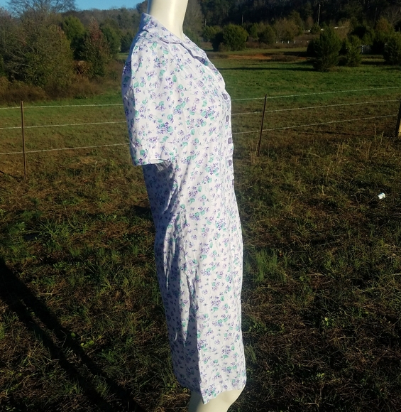 VTG Cute Purple Floral Cotton Shift Dress Button S - Picture 8 of 10